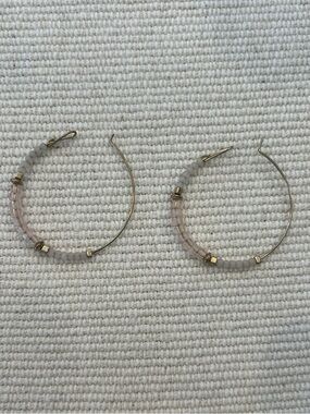 Gold Hoop Earrings with Pale Pink and Gray Beads